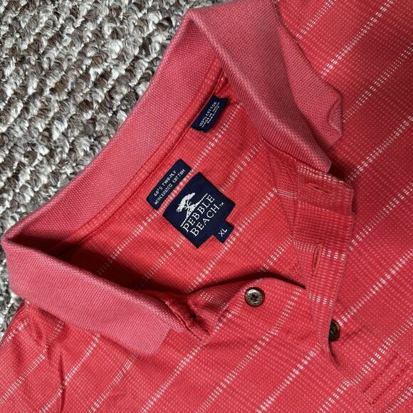 Pebble Beach Polo Shirt Adult XL Extra Large Short Sleeve Striped Red Men - Picture 4 of 10